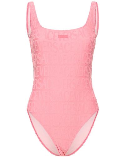 Versace Badeanzug Aus Terry-jacquard Mit Logo - Pink