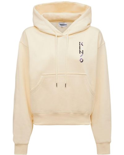 KENZO Embroidered Logo Cotton Hoodie - Natural