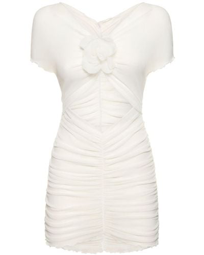 Philosophy Di Lorenzo Serafini Stretch Tulle Mini Dress W/ Flower - White