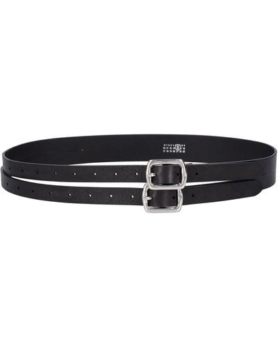 MM6 by Maison Martin Margiela Double Buckle Leather Belt - White