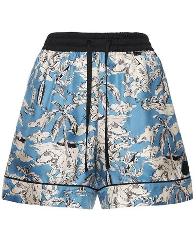 Moncler Shorts De Satén De Seda Estampados - Azul
