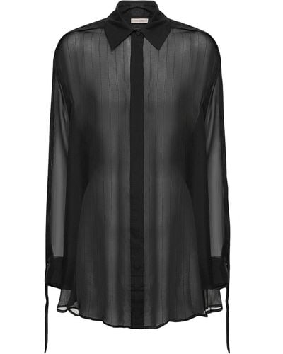 St. Agni Pinstripe Silk Shirt - Black