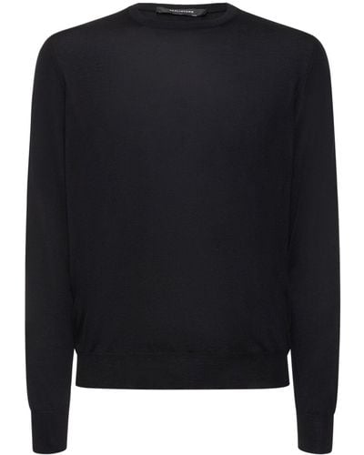 Tagliatore Silk & Cotton Crewneck Sweater - Black