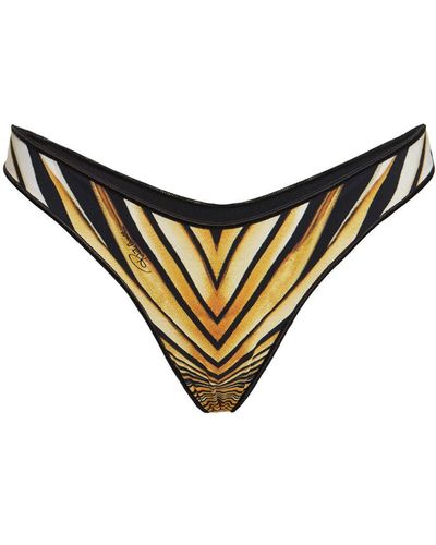 Roberto Cavalli Ray Of Gold Printed Lycra Bikini Bottoms - Metallic