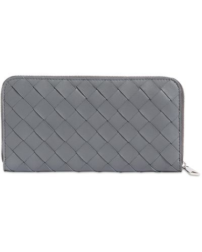 Bottega Veneta Intreccio Leather Zip Around Wallet - Gray