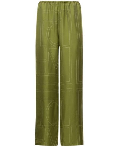 Totême Monogram Silk Pajama Pants - Green