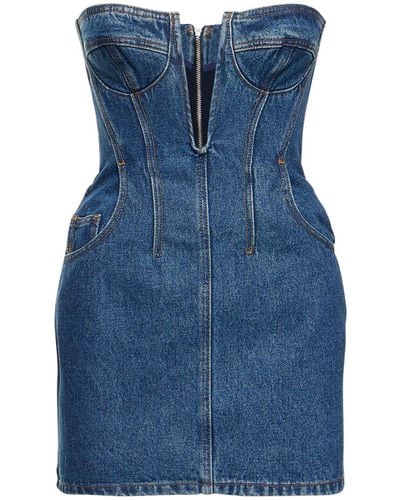 David Koma V Cut Mini Denim Dresses - Blue