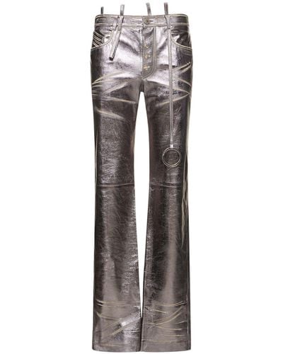 The Attico Pantalon droit en cuir effet miroir - Gris