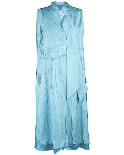 Balenciaga Sleeveless Silk Jacquard Long Dress - Blue