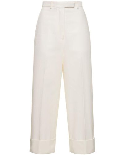Thom Browne Straight Cotton High Waist Cropped Pants - White