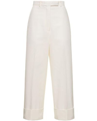 Thom Browne Straight Cotton High Waist Cropped Trousers - White