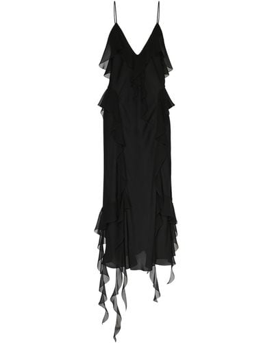 Khaite Pim Silk Ruffled Midi Dress - Black