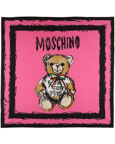 Moschino Teddy Bear Silk Twill Scarf - Pink