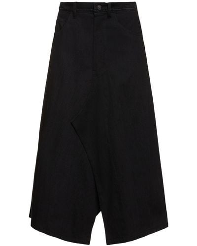 Yohji Yamamoto Wide Structured Cotton Midi Skirt - Black