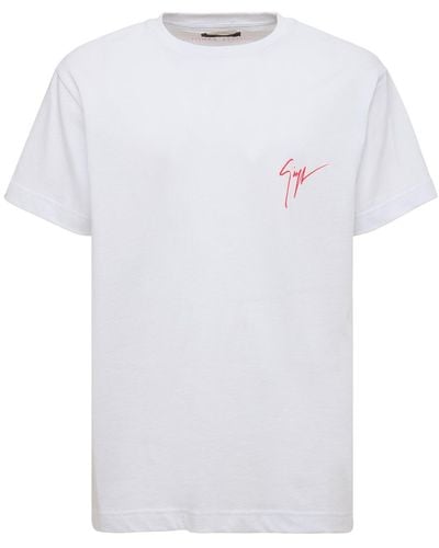 Giuseppe Zanotti Signaturbesticktes T-shirt Aus Baumwolle - Weiß