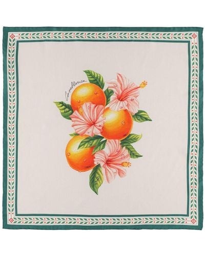 Casablancabrand Foulard en soie imprimée oranges en fleur - Gris