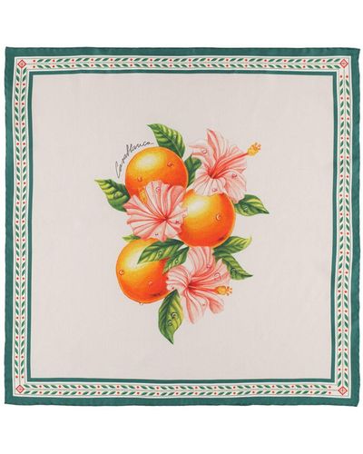 Casablancabrand Oranges En Fleur Print Silk Scarf - Gray