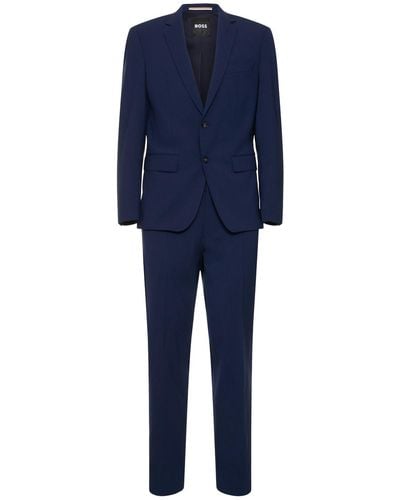 BOSS H-Huge Slim Fit Wool Suit - Blue