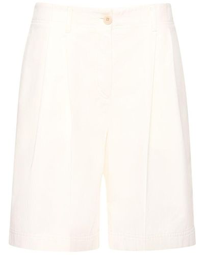 Totême Relaxed pleated twill cotton shorts - Bianco