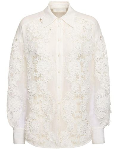 Zimmermann Halliday Ramie Lace Flower Shirt - White