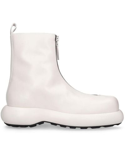 Jil Sander 40mm Leather Zip Ankle Boots - White