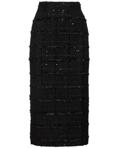 Alessandra Rich Sequined Checked Tweed Midi Skirt - Black