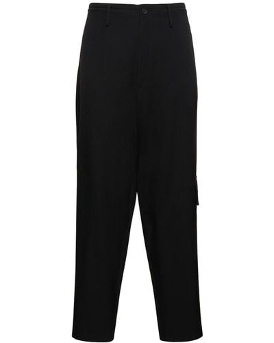 Yohji Yamamoto Pantalon en gabardine de laine y-side - Noir