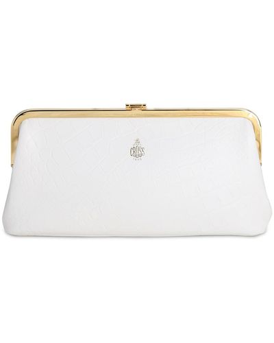 Mark Cross Clutch "susanna" De Piel Grabada Efecto Cocodrilo - Blanco