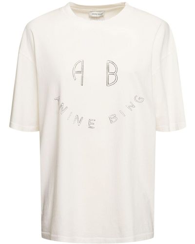 Anine Bing Kent Smiley Cotton Jersey T-Shirt - Natural