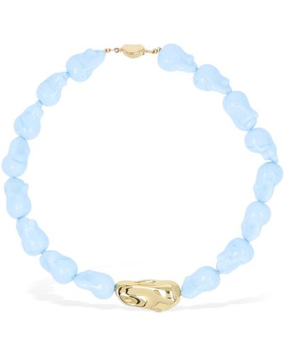 Timeless Pearly Turquoise Collar Necklace - Blue