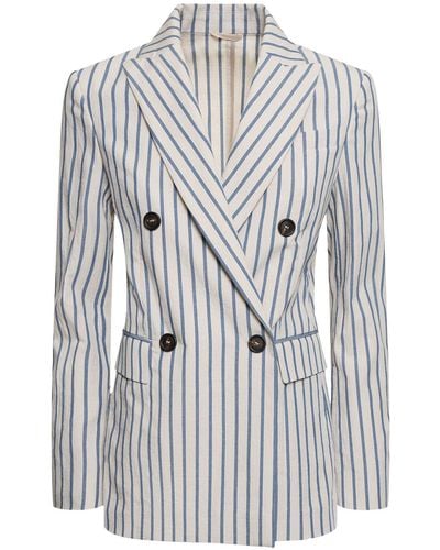 Brunello Cucinelli Double Breast Striped Cotton Jacket - Gray