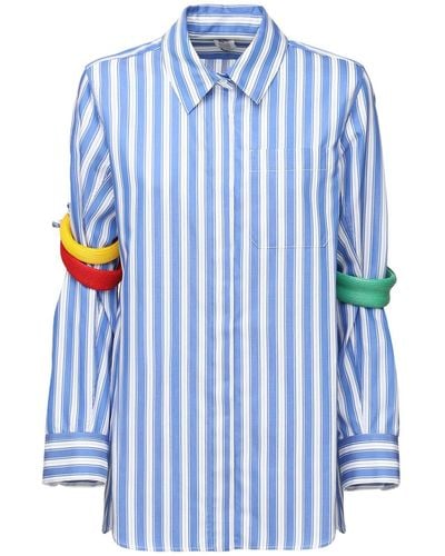 Rosie Assoulin Striped Cotton Shirt W/ Arm Bands - Blau