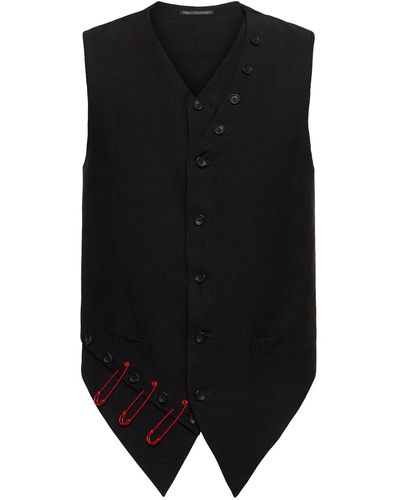 Yohji Yamamoto I-partial Switching Linen & Viscose Vest - Black