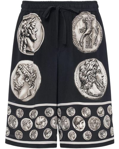 Dolce & Gabbana Seidenshorts Mit "ancient Coins"-druck - Schwarz