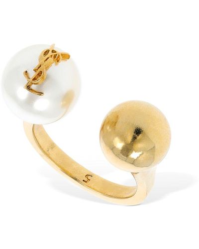 Saint Laurent Bague Boule Ysl Ring W/ Imitation Pearl - Metallic