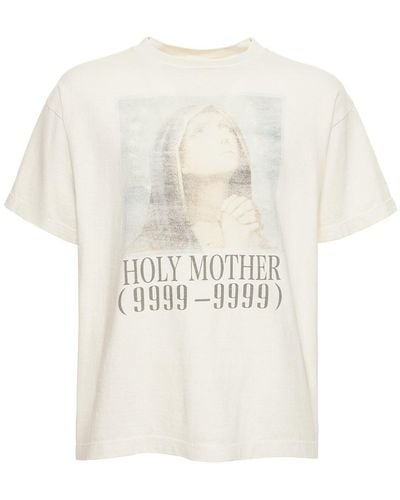 Saint Michael Holy Mother Printed Cotton T-shirt - White