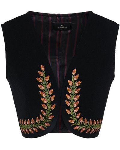 Etro Embroidered Wool Vest - Black