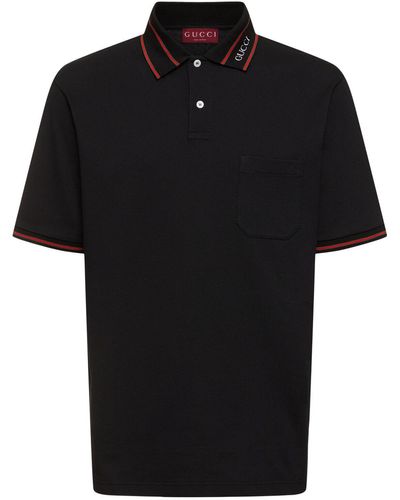 Gucci Cotton Blend Piquet Polo Shirt - Black