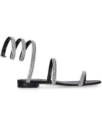 Rene Caovilla 10mm Satin & Crystal Flat Sandals - White