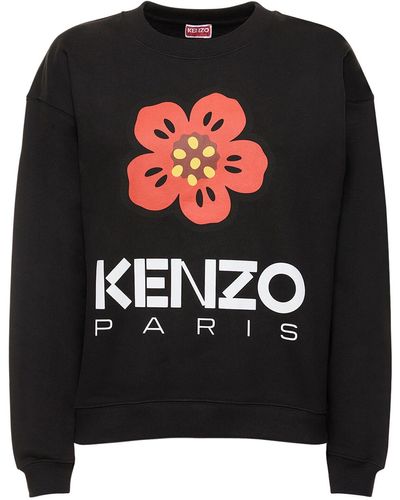 KENZO Felpa in jersey di cotone con logo - Nero