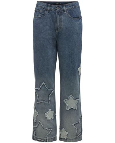 Jaded London Star Appliqué Skater Jeans - Blue