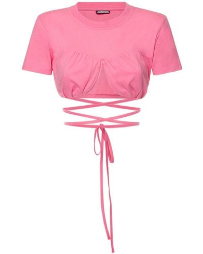 Jacquemus Le T-shirt Baci Cropped Top - Pink