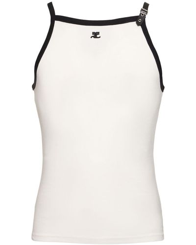 Courreges Logo Embroidery Cotton Tank Top W/buckle - White