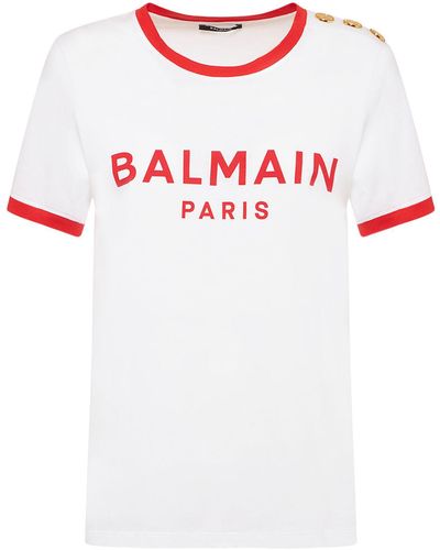 Balmain T-shirt Aus Baumwolljersey Mit Logodruck - Weiß