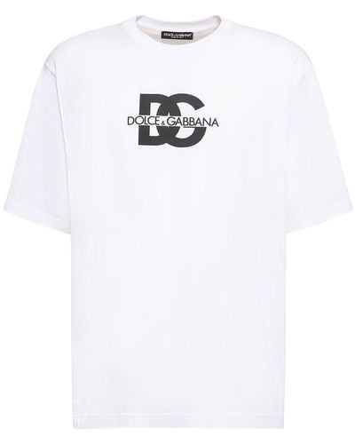 Dolce & Gabbana T-shirt Aus Baumwolljersey Mit Logo - Weiß