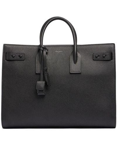Saint Laurent Logo Leather Tote Bag - Black