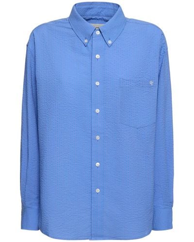 DUNST Classic Cotton Seersucker Shirt - Blue