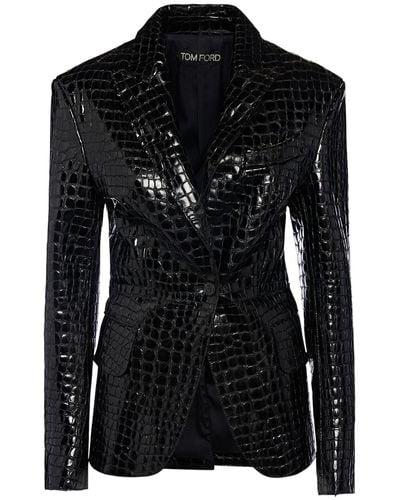 Tom Ford Lvr exclusive - blazer en cuir embossé crocodile - Noir