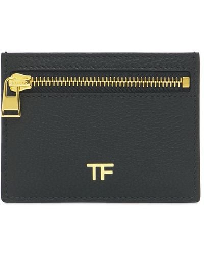 Tom Ford Tf Leather Card Holder W/ Zipped Pocket - Black