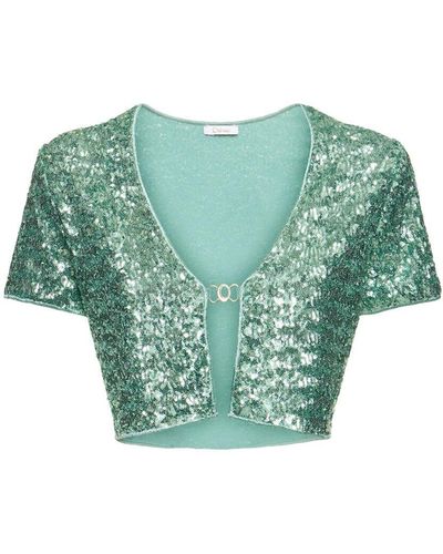 Oséree Sequined Crop Top W/Chain Detail - Green